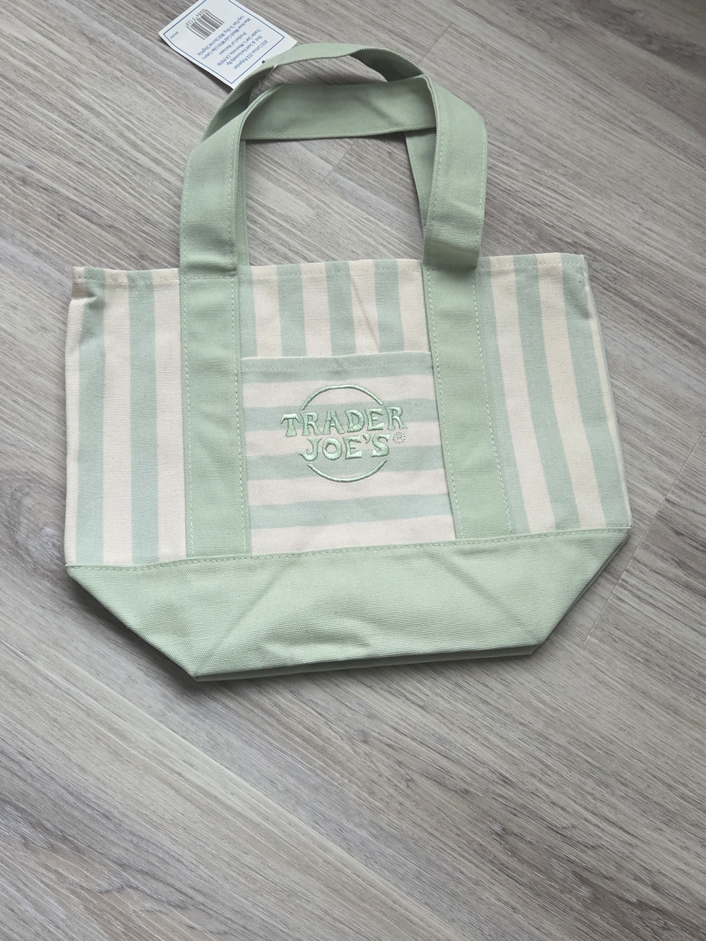 Trader Joe's Mint Green Stripe Canvas Tote